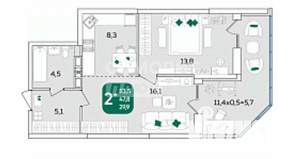 2-к квартира, вторичка, 54м2, 9/16 этаж