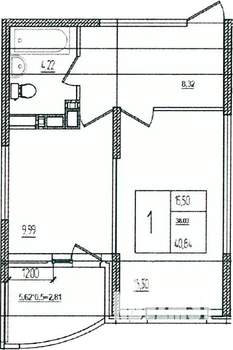 1-к квартира, вторичка, 41м2, 2/16 этаж