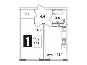 1-к квартира, вторичка, 37м2, 11/16 этаж