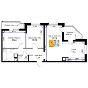 3-к квартира, вторичка, 71м2, 11/16 этаж