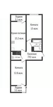 2-к квартира, строящийся дом, 54м2, 12/25 этаж
