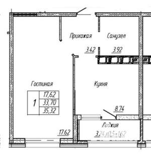 1-к квартира, вторичка, 35м2, 13/18 этаж