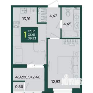 1-к квартира, вторичка, 39м2, 2/18 этаж