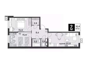 2-к квартира, вторичка, 68м2, 15/18 этаж