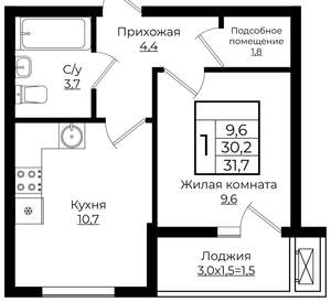 1-к квартира, вторичка, 32м2, 1/7 этаж