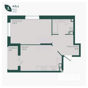 1-к квартира, вторичка, 43м2, 4/18 этаж