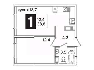 1-к квартира, вторичка, 39м2, 12/16 этаж