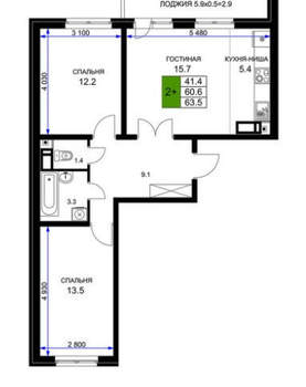 3-к квартира, вторичка, 64м2, 9/16 этаж