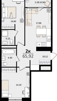 2-к квартира, вторичка, 66м2, 14/16 этаж