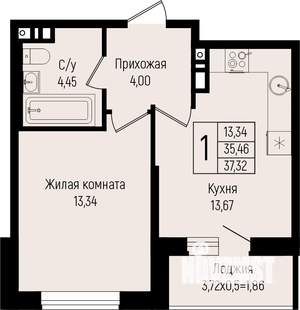 1-к квартира, вторичка, 37м2, 7/15 этаж
