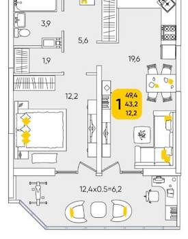 1-к квартира, вторичка, 55м2, 7/24 этаж