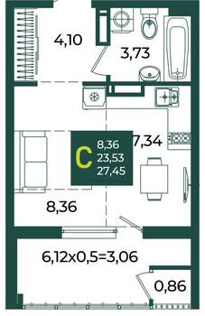Студия квартира, вторичка, 27м2, 10/18 этаж