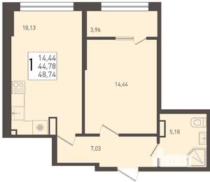 1-к квартира, строящийся дом, 49м2, 8/8 этаж