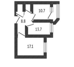 2-к квартира, вторичка, 54м2, 4/12 этаж