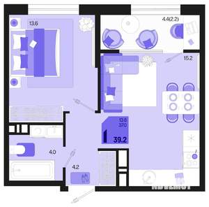 1-к квартира, вторичка, 39м2, 9/18 этаж