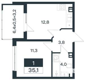 1-к квартира, вторичка, 35м2, 4/4 этаж