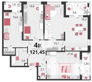 4-к квартира, вторичка, 122м2, 11/18 этаж