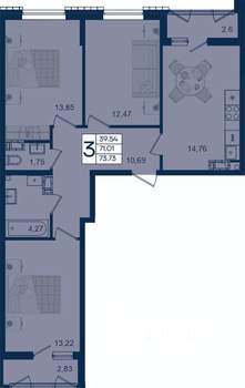 3-к квартира, вторичка, 74м2, 11/18 этаж