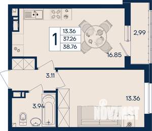1-к квартира, вторичка, 39м2, 8/18 этаж