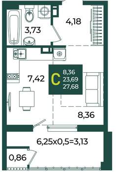 Студия квартира, вторичка, 28м2, 8/18 этаж
