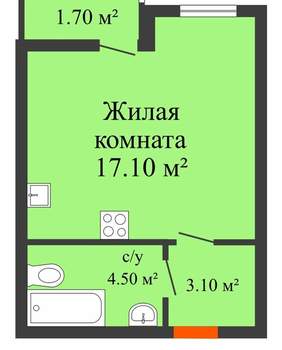 Студия квартира, вторичка, 26м2, 8/16 этаж