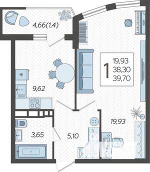1-к квартира, строящийся дом, 40м2, 21/21 этаж