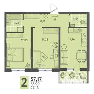 2-к квартира, вторичка, 57м2, 10/18 этаж