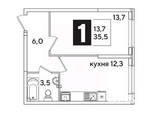 1-к квартира, вторичка, 36м2, 2/16 этаж