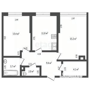 2-к квартира, вторичка, 60м2, 4/16 этаж