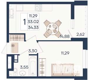 1-к квартира, вторичка, 34м2, 3/18 этаж