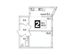 2-к квартира, вторичка, 48м2, 2/16 этаж