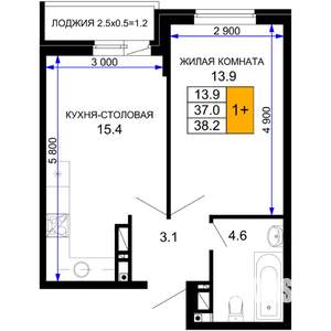1-к квартира, вторичка, 38м2, 7/16 этаж