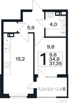 1-к квартира, вторичка, 37м2, 3/4 этаж