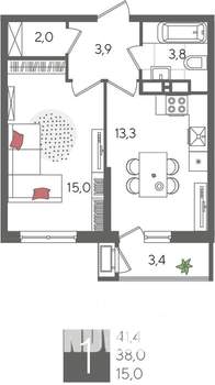 1-к квартира, вторичка, 41м2, 17/24 этаж