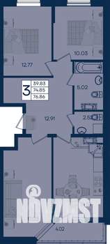 3-к квартира, вторичка, 77м2, 13/18 этаж