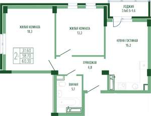2-к квартира, вторичка, 62м2, 2/4 этаж