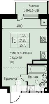 Студия квартира, строящийся дом, 26м2, 2/3 этаж