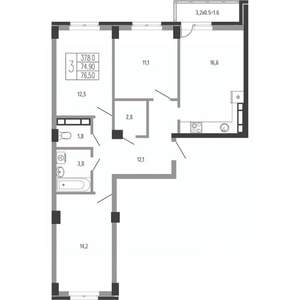 3-к квартира, вторичка, 79м2, 12/15 этаж