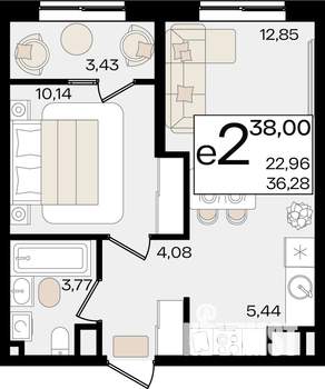 2-к квартира, вторичка, 38м2, 5/18 этаж