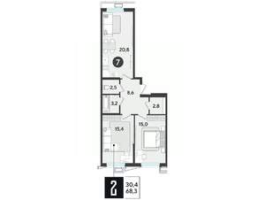 2-к квартира, строящийся дом, 67м2, 2/18 этаж