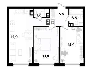 2-к квартира, строящийся дом, 57м2, 9/16 этаж