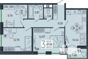 3-к квартира, вторичка, 68м2, 18/21 этаж