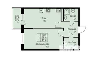 1-к квартира, строящийся дом, 40м2, 2/3 этаж