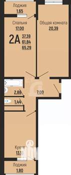2-к квартира, вторичка, 65м2, 16/24 этаж