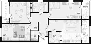 3-к квартира, вторичка, 93м2, 18/18 этаж