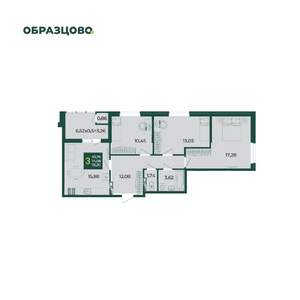 3-к квартира, вторичка, 78м2, 3/18 этаж