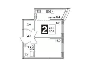 2-к квартира, вторичка, 48м2, 9/16 этаж