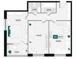 2-к квартира, вторичка, 59м2, 10/18 этаж