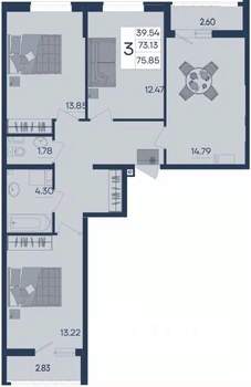 3-к квартира, вторичка, 76м2, 4/18 этаж