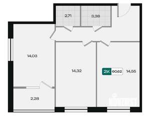 2-к квартира, вторичка, 61м2, 2/18 этаж